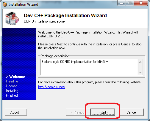 Conio2.h - Installation - Click the \"Install\" button Conio2.h - Conio2.h Installation and Configuration