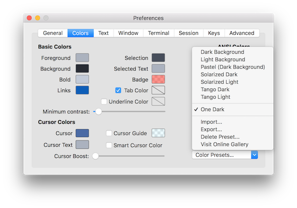 Presets de cores do iTerm